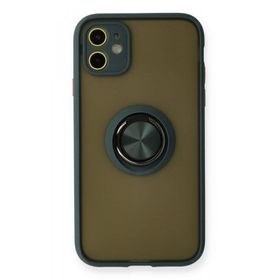 BSSM iPhone 11 Montreal Yüzüklü Silikon Kapak Yeşil Renkli Kılıf