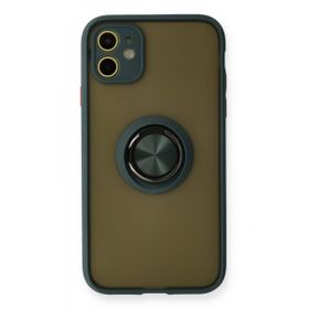 BSSM iPhone 11 Montreal Yüzüklü Silikon Kapak Yeşil Renkli Kılıf