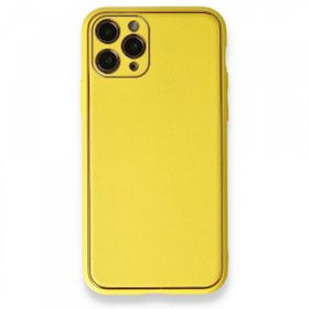 BSSM iPhone 11 Pro Coco Deri Silikon Kapak Sarı Kılıf