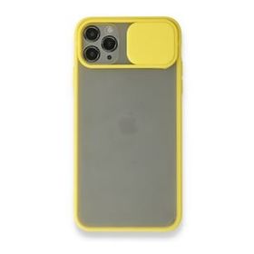 BSSM iPhone 11 Pro Max Palm Buzlu Kamera Sürgülü Silikon Sarı Kılıf