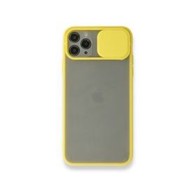 BSSM iPhone 11 Pro Max Palm Buzlu Kamera Sürgülü Silikon Sarı Kılıf