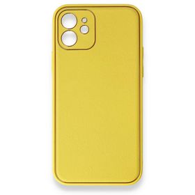 BSSM iPhone 12 Coco Deri Silikon Kapak Sarı Siyah İnci Kılıf