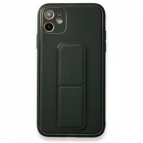 BSSM iPhone 12 Coco Deri Standlı Kapak Füme Kılıf