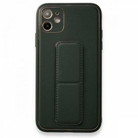 BSSM iPhone 12 Coco Deri Standlı Kapak Füme Kılıf