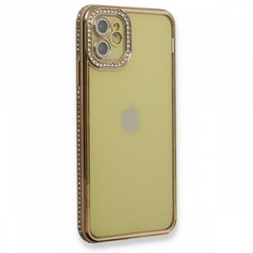 BSSM iPhone 12 Joke Taşlı Silikon Gold Kılıf