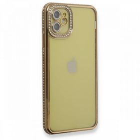 BSSM iPhone 12 Joke Taşlı Silikon Gold Kılıf
