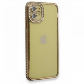 BSSM iPhone 12 Joke Taşlı Silikon Gold Kılıf