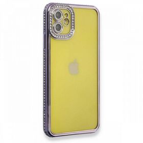 BSSM iPhone 12 Joke Taşlı Silikon Mor Kılıf