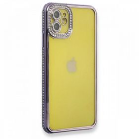 BSSM iPhone 12 Joke Taşlı Silikon Mor Kılıf