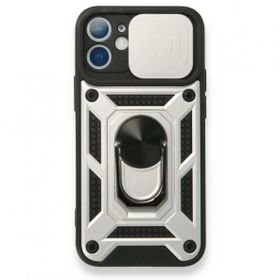 BSSM iPhone 12 Mini Pars Lens Yüzüklü Silikon Gümüş Kılıf