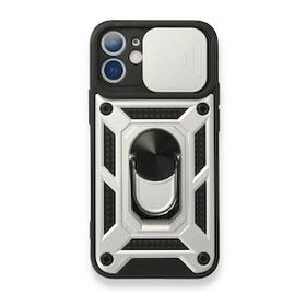 BSSM iPhone 12 Mini Pars Lens Yüzüklü Silikon Gümüş Kılıf