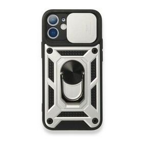 BSSM iPhone 12 Mini Pars Lens Yüzüklü Silikon Gümüş Kılıf
