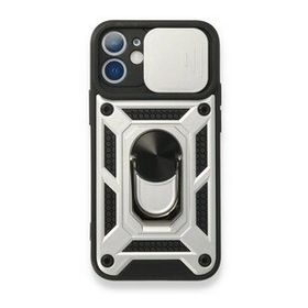 BSSM iPhone 12 Mini Pars Lens Yüzüklü Silikon Gümüş Kılıf