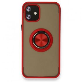 BSSM iPhone 12 Montreal Yüzüklü Silikon Kapak Kırmızı Kılıf