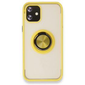 BSSM iPhone 12 Montreal Yüzüklü Silikon Kapak Sarı Kılıf