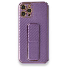 BSSM iPhone 12 Pro Coco Karbon Standlı Kapak Mor Kılıf