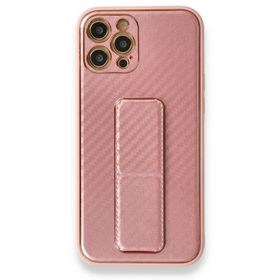BSSM iPhone 12 Pro Coco Karbon Standlı Kapak Pembe Kılıf
