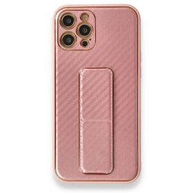 BSSM iPhone 12 Pro Coco Karbon Standlı Kapak Pembe Kılıf