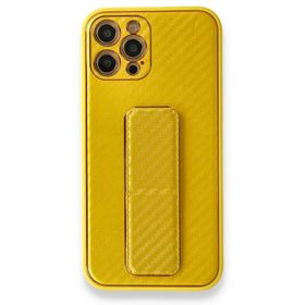 BSSM iPhone 12 Pro Max Coco Karbon Standlı Kapak Sarı Kılıf
