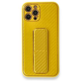 BSSM iPhone 12 Pro Max Coco Karbon Standlı Kapak Sarı Kılıf