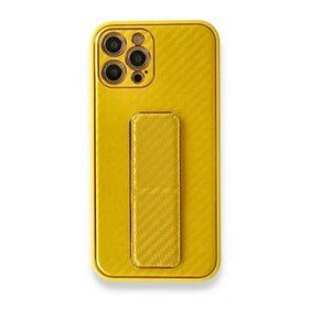 BSSM iPhone 12 Pro Max Coco Karbon Standlı Kapak Sarı Kılıf