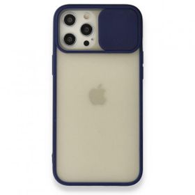 BSSM iPhone 12 Pro Max Palm Buzlu Kamera Sürgülü Silikon Lacivert Kılıf