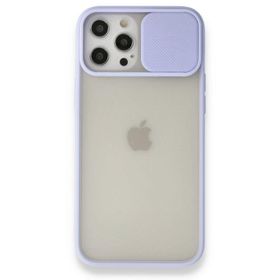 BSSM iPhone 12 Pro Max Palm Buzlu Kamera Sürgülü Silikon Lila Kılıf
