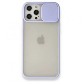 BSSM iPhone 12 Pro Max Palm Buzlu Kamera Sürgülü Silikon Lila Kılıf
