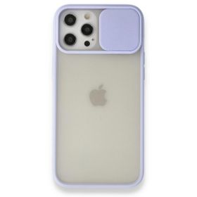 BSSM iPhone 12 Pro Max Palm Buzlu Kamera Sürgülü Silikon Lila Kılıf