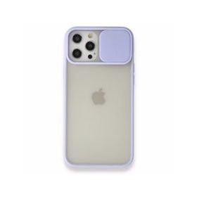 BSSM iPhone 12 Pro Max Palm Buzlu Kamera Sürgülü Silikon Lila Kılıf