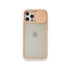 BSSM iPhone 12 Pro Max Palm Buzlu Kamera Sürgülü Silikon Pembe Kılıf