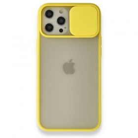 BSSM iPhone 12 Pro Max Palm Buzlu Kamera Sürgülü Silikon Sarı Kılıf