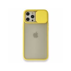 BSSM iPhone 12 Pro Max Palm Buzlu Kamera Sürgülü Silikon Sarı Kılıf