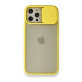BSSM iPhone 12 Pro Max Palm Buzlu Kamera Sürgülü Silikon Sarı Kılıf