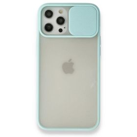 BSSM iPhone 12 Pro Max Palm Buzlu Kamera Sürgülü Silikon Turkuaz Kılıf