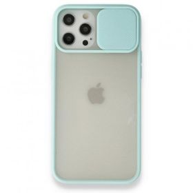 BSSM iPhone 12 Pro Max Palm Buzlu Kamera Sürgülü Silikon Turkuaz Kılıf