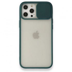 BSSM iPhone 12 Pro Max Palm Buzlu Kamera Sürgülü Silikon Yeşil Kılıf