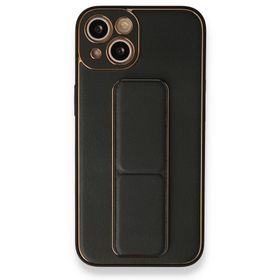 BSSM iPhone 13 Coco Deri Standlı Kapak Siyah Kılıf