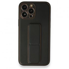 BSSM iPhone 13 Pro Coco Siyah Deri Standlı Kapak Kılıf