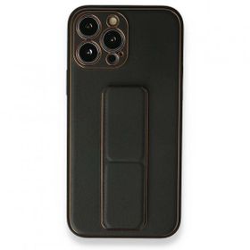 BSSM iPhone 13 Pro Max Coco Deri Standlı Kapak Siyah Kılıf