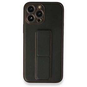 BSSM iPhone 13 Pro Max Coco Deri Standlı Kapak Siyah Kılıf