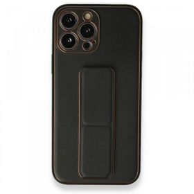 BSSM iPhone 13 Pro Max Coco Deri Standlı Kapak Siyah Kılıf