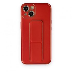 BSSM iPhone 14 Coco Deri Standlı Kapak Kırmızı Kılıf