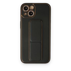 BSSM iPhone 14 Coco Deri Standlı Kapak Siyah Kılıf