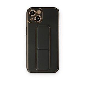 BSSM iPhone 14 Coco Deri Standlı Kapak Siyah Kılıf