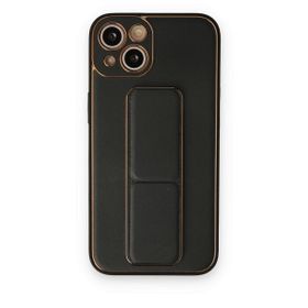 BSSM iPhone 14 Coco Deri Standlı Kapak Siyah Kılıf