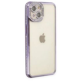 BSSM iPhone 14 Joke Taşlı Silikon Mor Kılıf