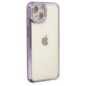 BSSM iPhone 14 Joke Taşlı Silikon Mor Kılıf