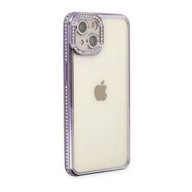 BSSM iPhone 14 Joke Taşlı Silikon Mor Kılıf