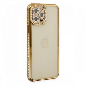 BSSM Joke Taşlı Silikon - Gold iPhone 12 Pro Kılıf